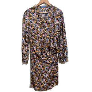J. McLaughlin Isolde bird peacock print faux wrap shirt dress size XL